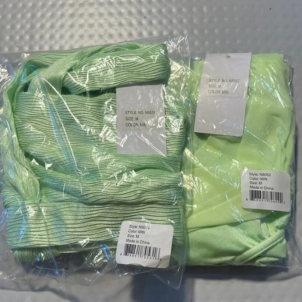 Double Platinum SET Lime Green Ribbed Knot Halter Dance top and Skirted brief AM